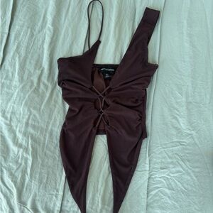 PrettyLittleThing Deep Brown Laced Top